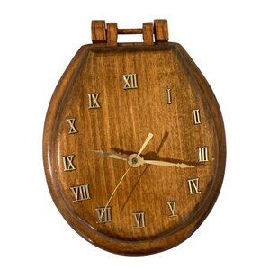 Vintage Wood Toilet Seat Clock Wall Hanging Novelty Humor Bathroom Decor